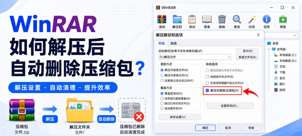 WinRAR如何解压后自动删除压缩包