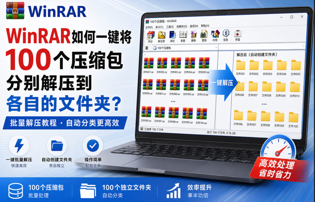 WinRAR如何一键将100个压缩包分别解压到各自的文件夹