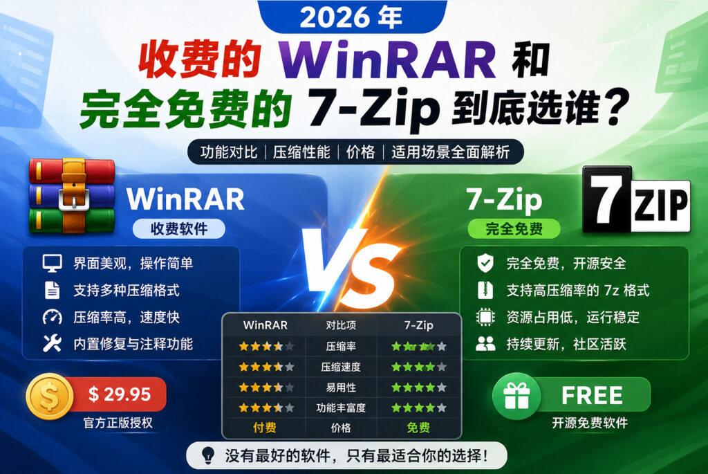 收费的WinRAR和完全免费的7-Zip到底选谁