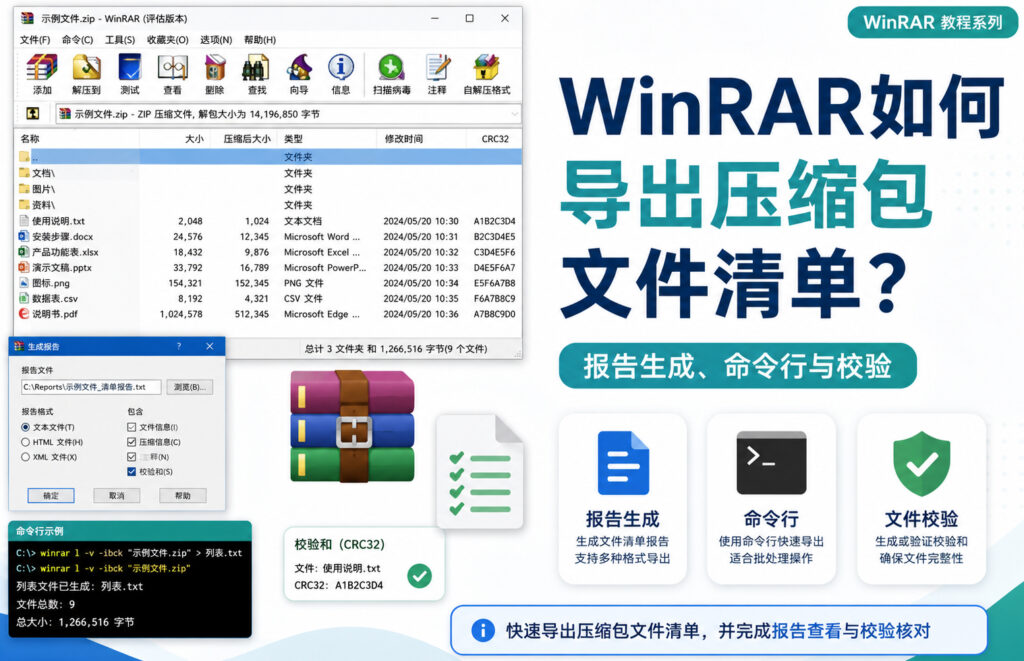 WinRAR如何导出压缩包文件清单
