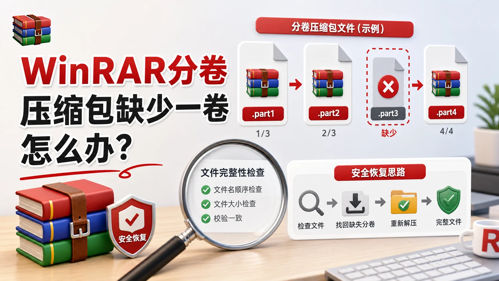WinRAR分卷压缩包缺少一卷的检查与恢复