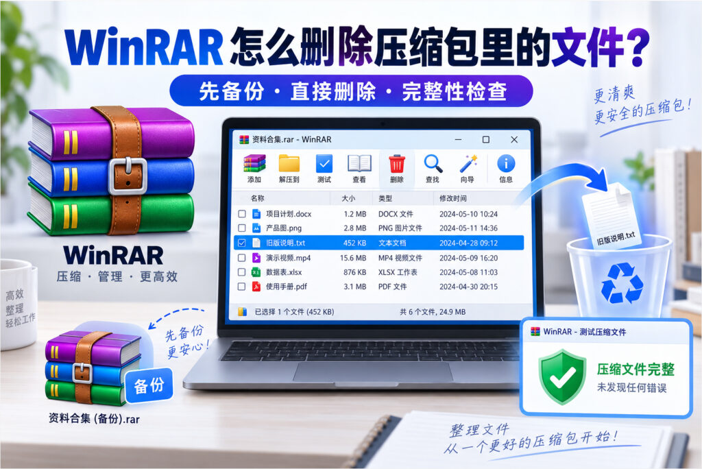 WinRAR怎么删除压缩包里的文件